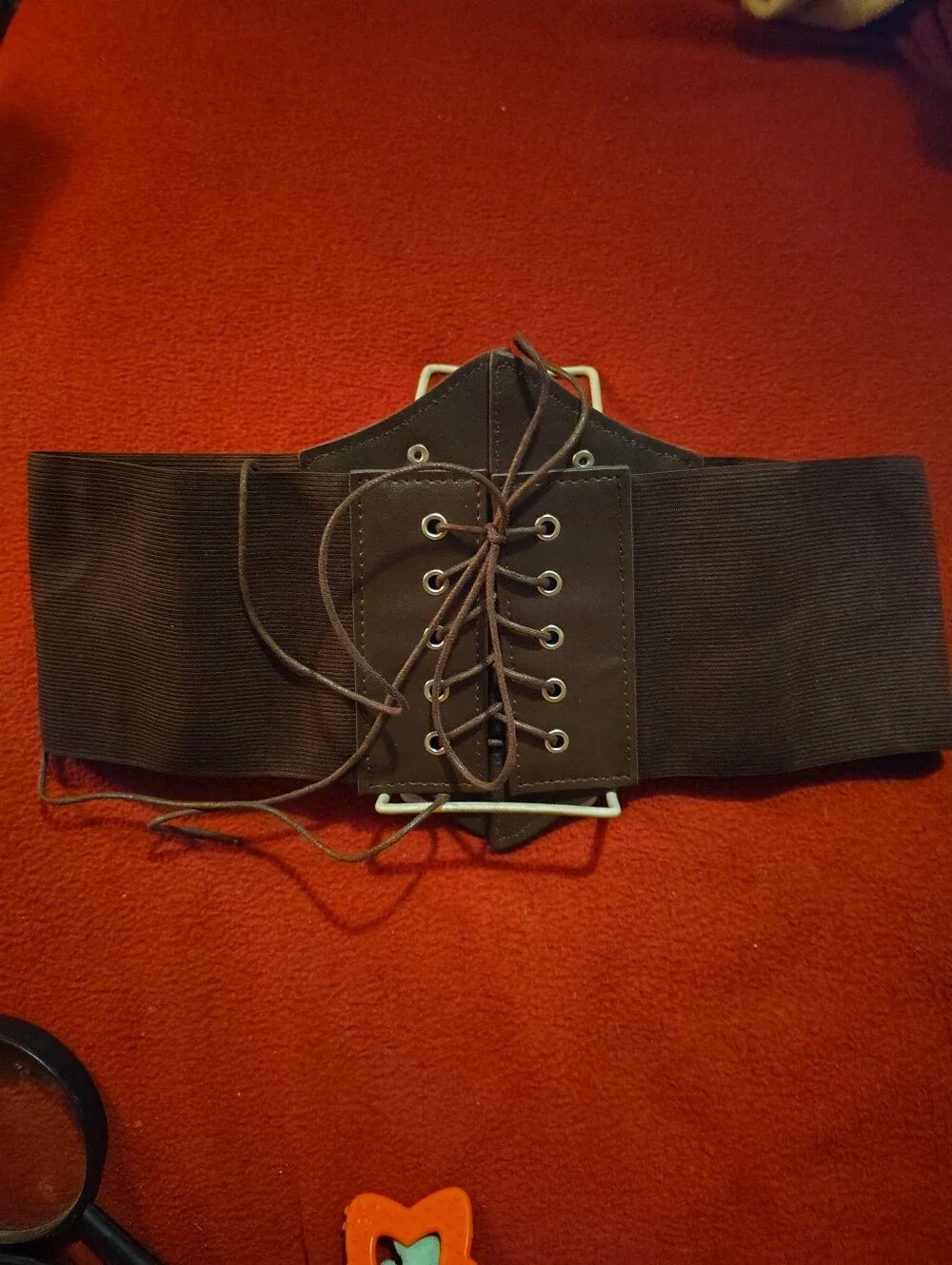 Wide Lace-Up Elastic Waist Belt in Dark Brown